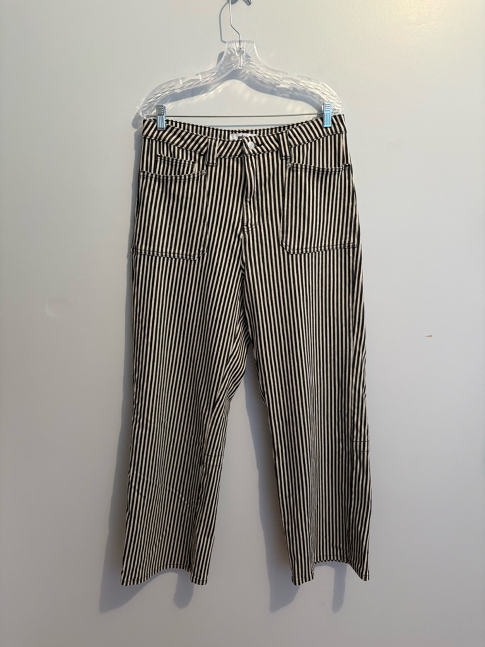 Mica Denim Size 31 Straight Leg Striped Breck Black Gray Jeans Super High Rise